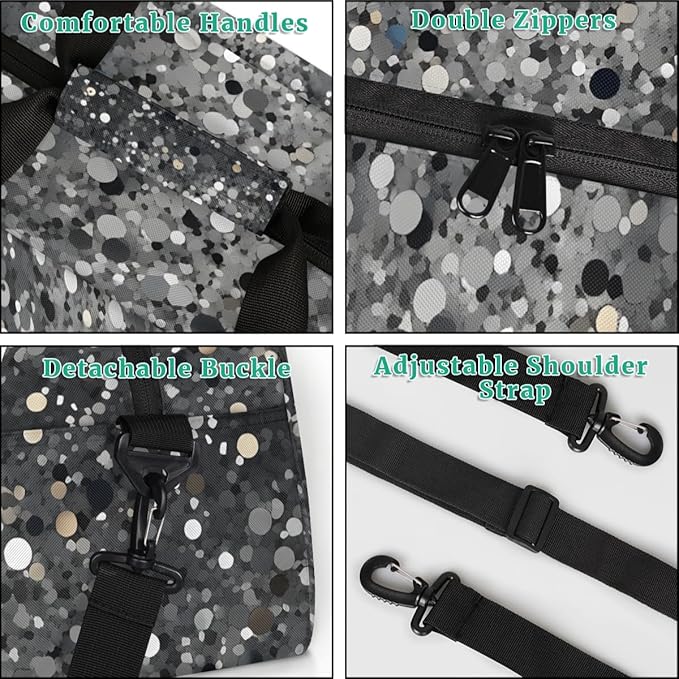 Silver Glitter Pattern Gym Travel Duffle Bag for Women & Men with Front Zipper Pocket for Sports, Overnight, Weekender, Carry On,Workout & Dance Bag,Glitter and Sequins,18.9 * 8.7 * 10.6 in