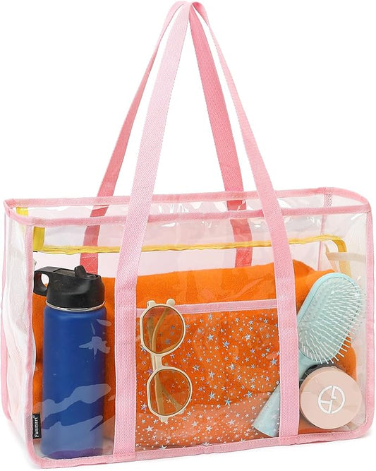 Clear Beach Bag for Women, Large Pool Tote Cruise Vacation Essentials - Zipper Closure, Waterproof, Sandproof