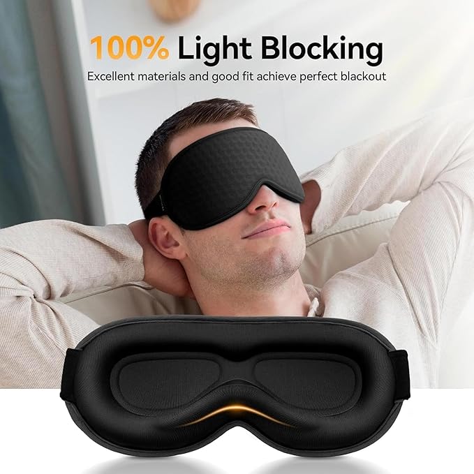 Blackout Weighted Eye Mask for Sleeping: 3D Contoured Gentle-Pressure Sleep Mask for Men & Women - Airplane Travel & Night Shift Essentials, Zero Eye Pressure, Breathable Blindfold, Black
