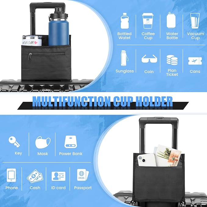 2 Pack Luggage Travel Cup Holder Attachment for Suitcase Drink Carrier Caddy, Coffee Mug and Tumblers, Traveler Carry on Hands Free Accessory- Gifts for Flight Attendants Travelers Accessories