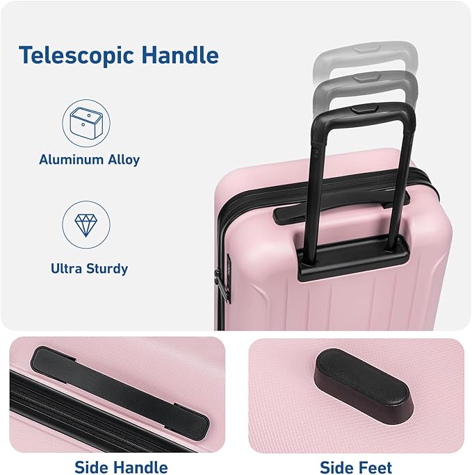 KYME 24-Inch Medium Luggage with Dual 360° Spinner Wheels Hardshell Checked TSA Approved Suitcase for Lightweight Travel (Pink, 24" Checked)