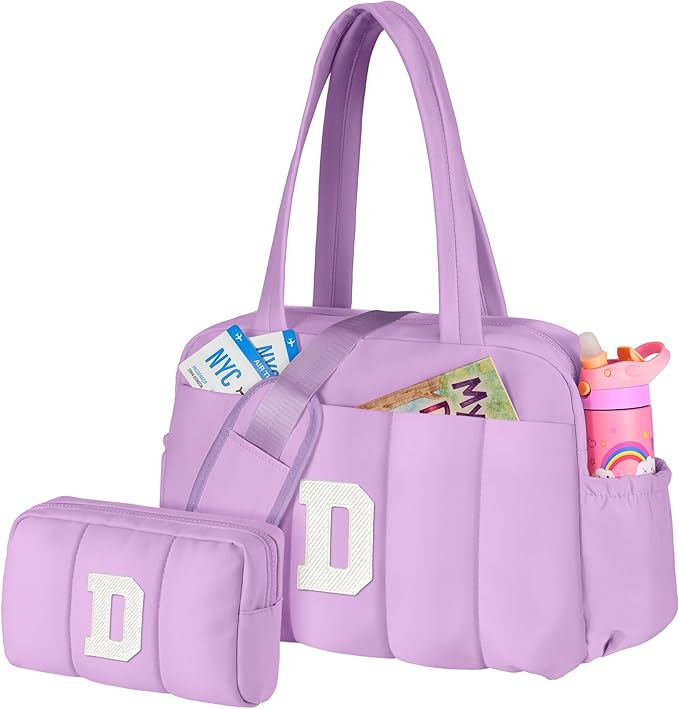 Initial Duffle Bag, Carry On Bags for Women，Gifts for Granddaughter-Overnight Bag with Wet Pocket，Lightweight Travel Bags Personalized Gym Tote with Makeup Pouch