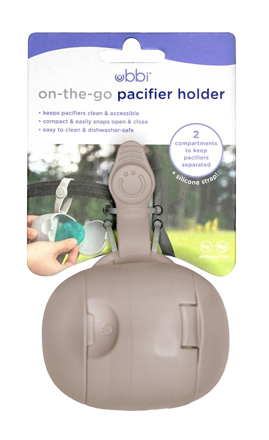 Ubbi On-The-Go Dual Pacifier Holder, Keep's Baby's Binkies Clean and Accessible, Portable for Travel, Diaper Bag Accessory Must Have for Newborns, Taupe