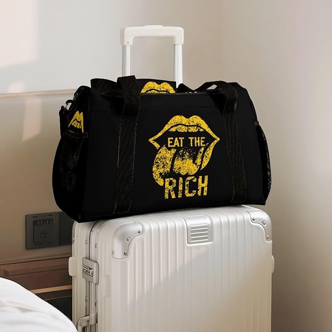 Eat The Rich Duffle Bag Gym Bag for Workout Travel Tote with Detachable Straps