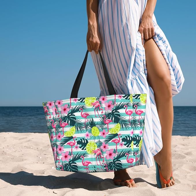Beach Bag Tote Bags Waterproof Sandproof for Women Large Beach Tote Bag Foldable with Pockets for Weekend Vacation