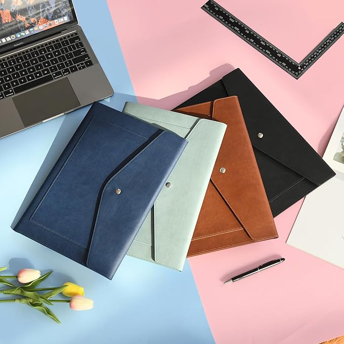 Wason Expanding A4 Document File PU Leather Envelope Case Holder-Large Size Pockets for Paper Bills Stationery Tablet and PC, Work Study Traveling (Dark Blue)
