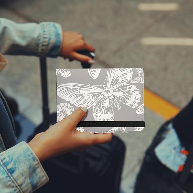 Cute Passport Holder and Holder Combo Passport Cover with RFID Blocking Women Men Compatible Wallet Credit Card Protector(White Butterfly)