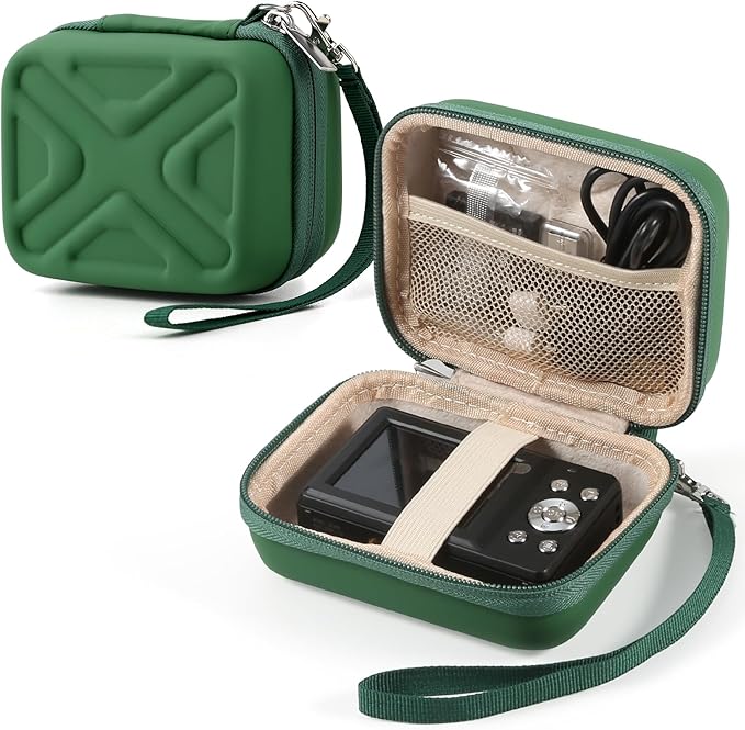 Digital Camera Case for AbergBest 21 Mega Pixels 2.7" LCD Rechargeable HD/Kodak Pixpro/Canon PowerShot ELPH 180/190/Sony DSCW800/DSCW830 Cameras, Travel Carrying Protective Case for Camera- Darkgreen