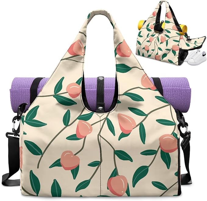 Travel Duffle Bag with Shoe Compartment, Wet Dry Storage Pockets, Peach Gym Bags for Women Yoga Mat Portable Weekender Bags for Camping Fishing Cycling