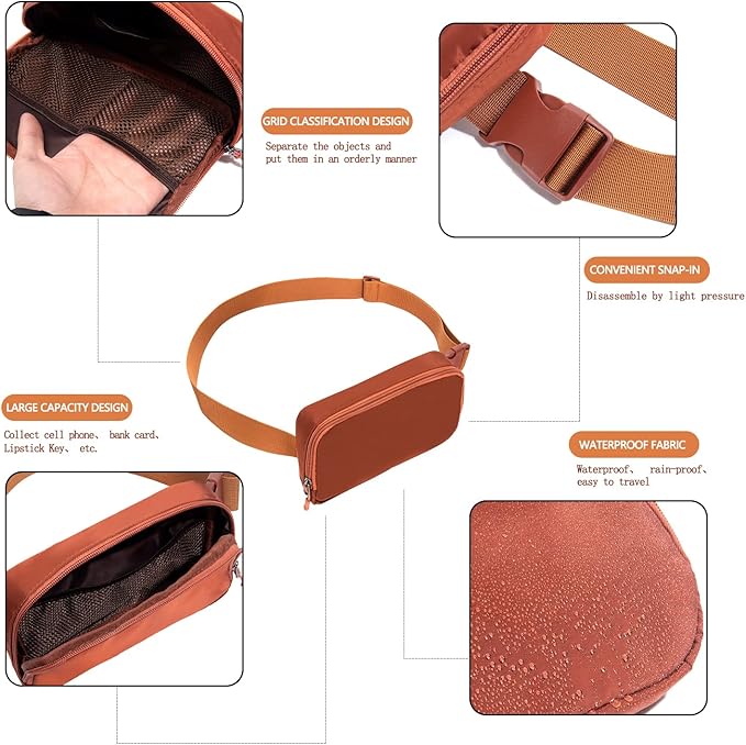 Belt bag Fanny pack crossbody bags for women Everywhere belt bag (Coffee)