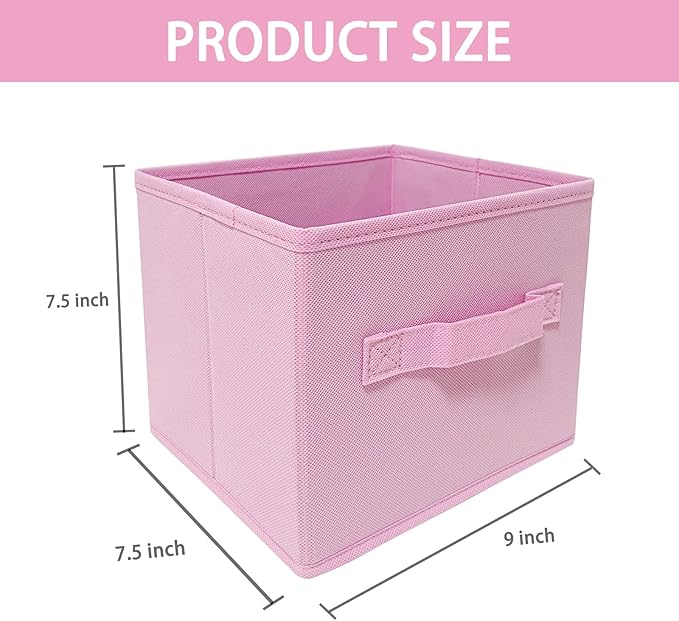 Pink Bins[6 Pack] 9.0"x7.5"x7.5" Small Size Fabirc Foldable Closet Toy Organizer Collapsible Cloth by BIGIC…