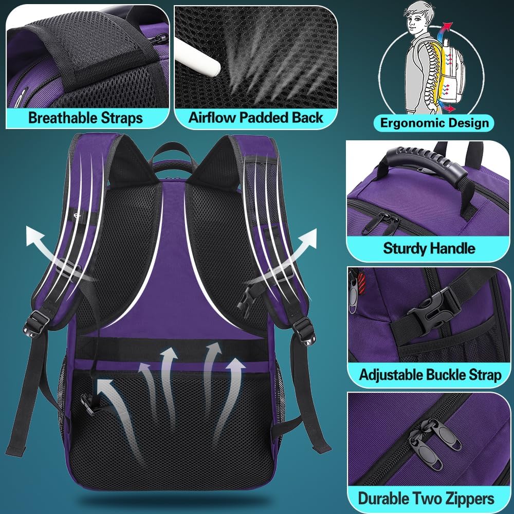 ProEtrade Travel Backpack, Extra Large Laptop Backpack School Business Anti Theft TSA Approved College Work Computer Bag Fits 17 Inch Laptop with USB Charging Port Bookbag for Women Men(Purple)