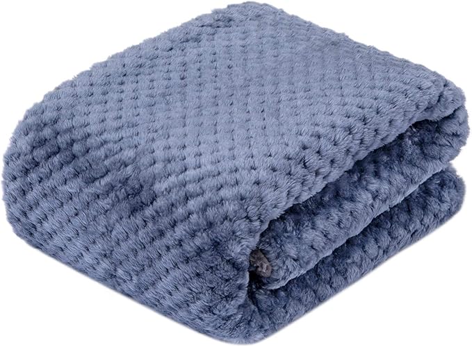 Fuzzy Sherpa Reversible Blanket for Baby, Soft Warm Cozy Coral Fleece Toddler, Infant or Newborn Reversible Blanket for Crib, Stroller, Travel, 30”×40”, Smoked Blue