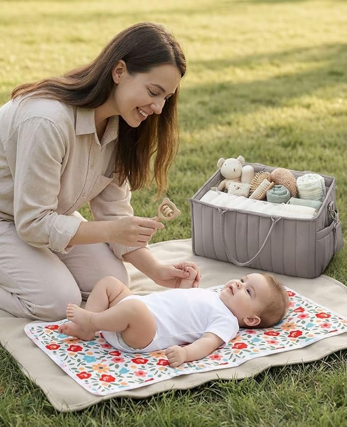 Portable Diaper Changing Pad for Baby - Waterproof Compact Changing Mat with Wrist Strap - Wipeable Travel Changing Pad for Diaper Bag - Gifts for Baby Shower by PHOEBUS BABY(Multicolor Floral)