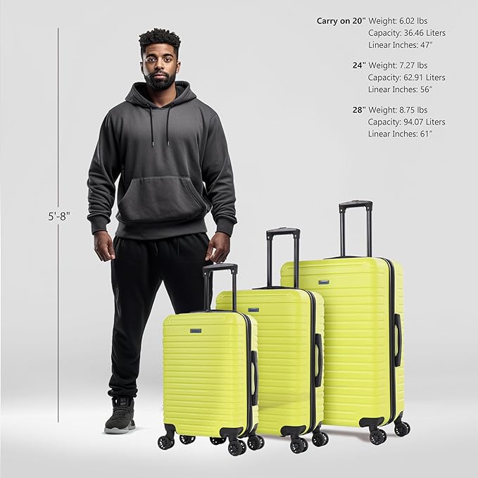InUSA DEEP Luggage Set with Dual Spinner Wheels and Studs | Spacious Travel Suitcases with Ergonomic Handles | (20/24/28) 3 Piece Hardside Luggage Set | Greem