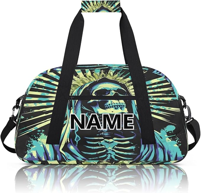 Skeleton Mini Gym Bag 18 inch for Women Men Waterproof Custom Skull Travel Duffel Bag Carry On Overnight Tote Nurse Bag for Work Fitness Hiking