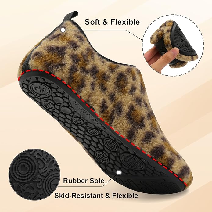 QFH Womens & Mens Cozy House Slippers - Portable Travel Shoes with Flexible Rubber Sole & Soft Velvet Lining