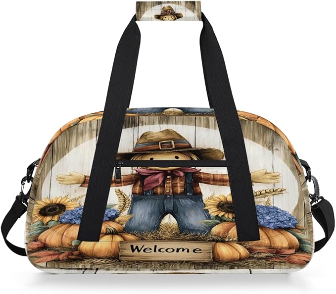Travel Duffle Bag for travel duffle bag sports Girls Boys Kids Fall Scarecrow Pumpkin Lightweight Overnight Sleepover Weekender Bags Small Dance Gym Sport Bag Teens Carry-On Size Workout Bag