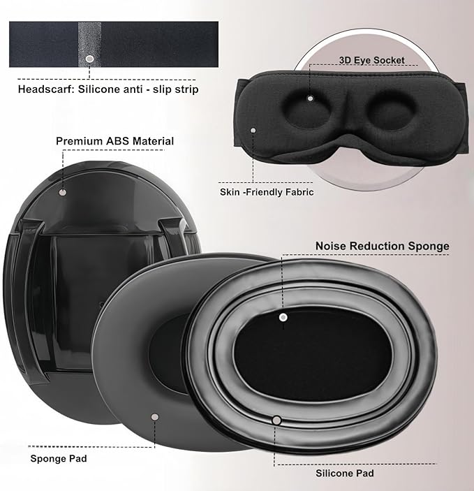 Noise Reduction Ear Muffs Eye Mask for Sleeping Set, Noise Cancelling Earmuffs 3D Light Blocking Sleep Mask Set