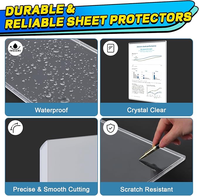 25ct 8.5"x11" Hard Plastic Sleeves for Paper, Crystal Clear Top Loaders Page Protectors, Premium PVC Plastic Sheet Protectors, Document Sleeves Protectors for Photo, Contract, Menu and School Papers
