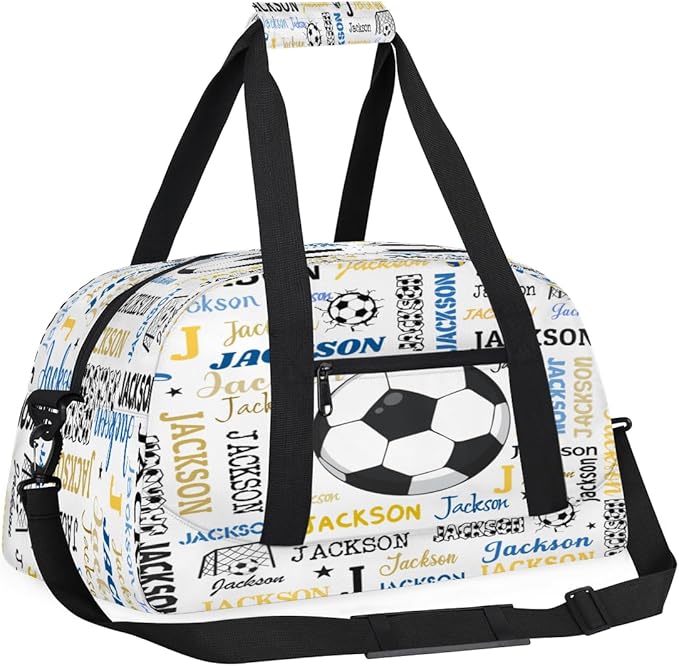 Custom Name Soccer Duffel Bag for Boys, Personalized Sports Gym Bag Overnight Travel Weekender Bag Lightweight Carry On Sleepovers Bag for School Practice Gymnastics
