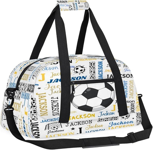 Custom Name Soccer Duffel Bag for Boys, Personalized Sports Gym Bag Overnight Travel Weekender Bag Lightweight Carry On Sleepovers Bag for School Practice Gymnastics