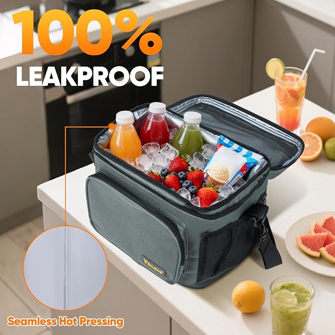 BALEINE Insulated Lunch Bag for Men Women, 22 Can Leakproof Cooler Bag with Adjustable Shoulder Strap for Work Picnic, Lunch Box for Women Men (Large, Black)