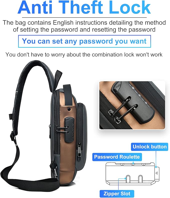Sling Bag for Men Anti-Theft USB Crossbody Backpack Waterproof Chest Daypack | Anti-Theft, USB, Waterproof