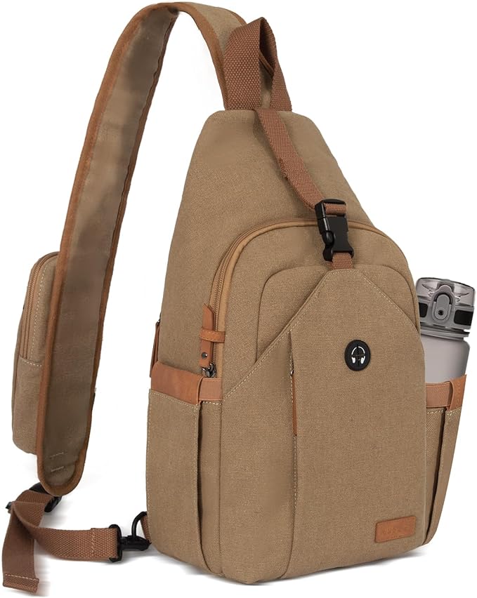 Sling Bag for Men, Anti Theft Crossbody with Tunnel Lock, Waterproof Canvas Shoulder Backpack for Travel Hiking Daily