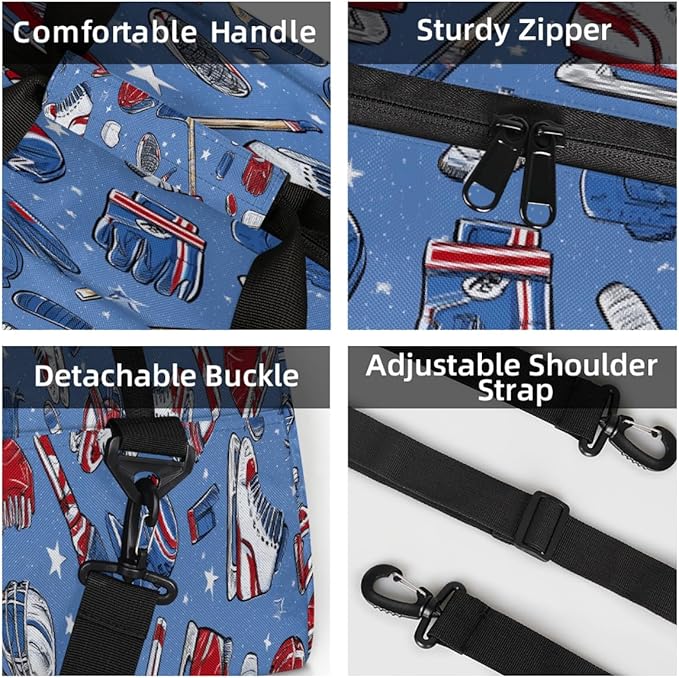 Kids Duffle Bag Girls Boys Cartoon Hockey Sports Roller Skates On Blue Weekender Overnight Bag,Lightweight Duffel Bags for Traveling Gym Sport Dance