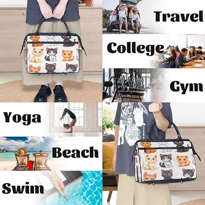 Cartoon Animals Cat Overnight Weekender Bag for Women Men Travel Duffel Bags Waterproof Luggage Carry on Sports Yoga Gym Bag