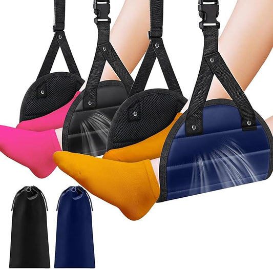 Airplane Foot Hammock for Plane Travel, Portable Foot Sling for Airplane Travel, Adjustable Plane Leg Hammock for Long Trip, Relax Your Feet, Travels Essentials 2 Pack, Black & Blue