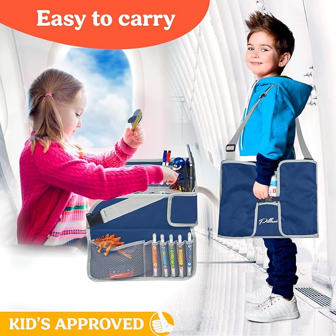 PILLANI Kids Travel Tray for Car - Toddler Travel Essential with iPad Holder & Dry Erase Board - Road Trip Essentials - Carseat Table - Toddler Lap Desk Organizer for Airplane - Kids Travel Essentials