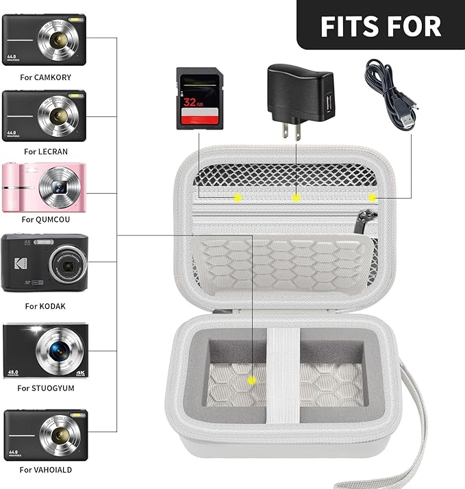 Comecase Carrying & Protective Case for Digital Camera, for CAMKORY/for Kodak Pixpro/for Canon PowerShot ELPH 180/190 / for Sony DSCW800 DSCW830 Cameras for Travel(Bag Only)- White