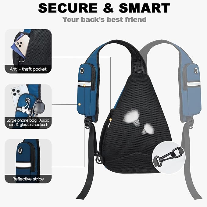 Seektop Crossbody Bag Anti-Theft RFID Blocking Waterproof 400D Nylon Lightweight Small Sling Backpack Shoulder Bags Chest Pack Cross Body Bag for Travel Hiking Outdoor Men Women Blue