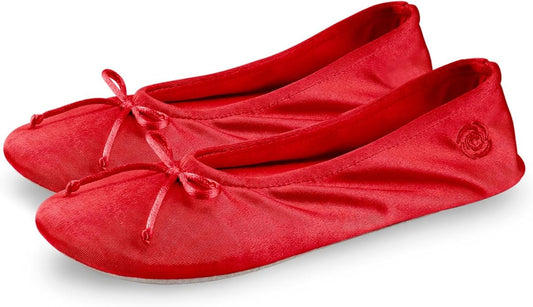 BCTEX COLL Women's Ballerina House Slippers with Bow, Ladies Satin Bedroom Slipper with Suede Sole Indoor