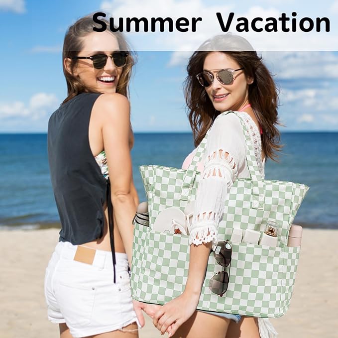 LEDAOU Large Beach Bag Women Waterproof Sandproof Zipper Beach Tote Pool Bag for Swim Gym Grocery Travel with Wet Pocket | Waterproof, Sandproof, Zipper, Pool, Gym, Grocery