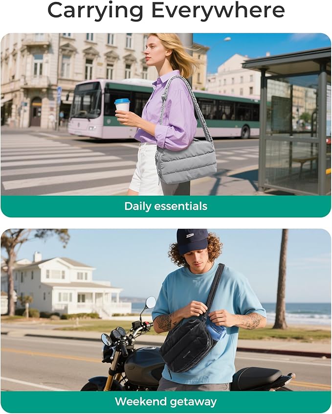 BAGSMART Lightweight Crossbody Bags for Women, Quilted Puffer Shoulder HandBags with Adjustable Strap for Travel