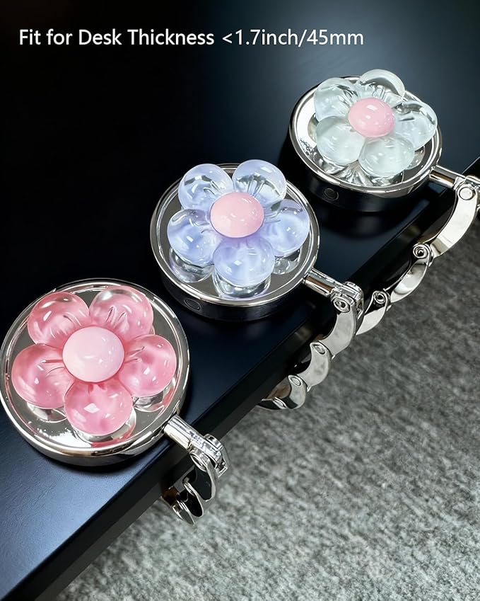 3 Pack Cute Flower Foldable Handbag Hanger Holder, Folding Hooks for Womens Bag Purse Table Hook