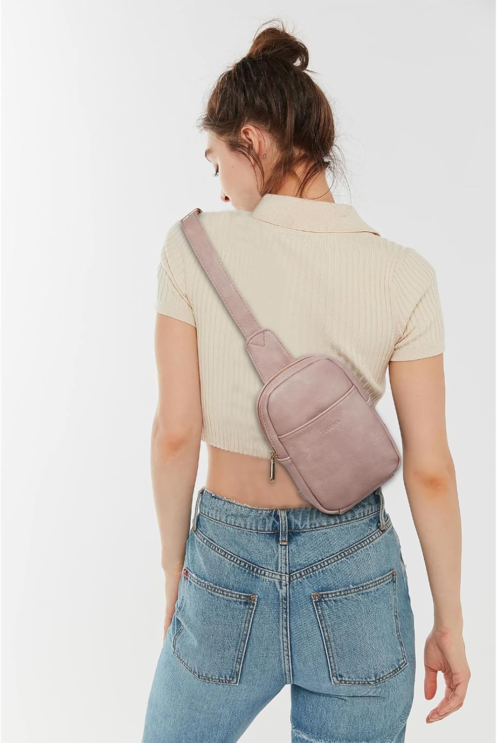 Telena Small Sling Bag for Women Leather Crossbody Fanny Packs Chest Bag for Women