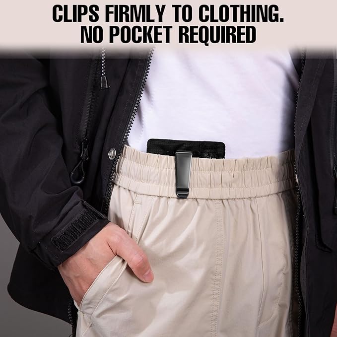 RFID Blocking Clip Stash Pocket, Compact Hidden Travel Belt Wallet for Cards & Cash - Slim Pickpocket-Proof Design for Everyday Carry (Black, Medium)