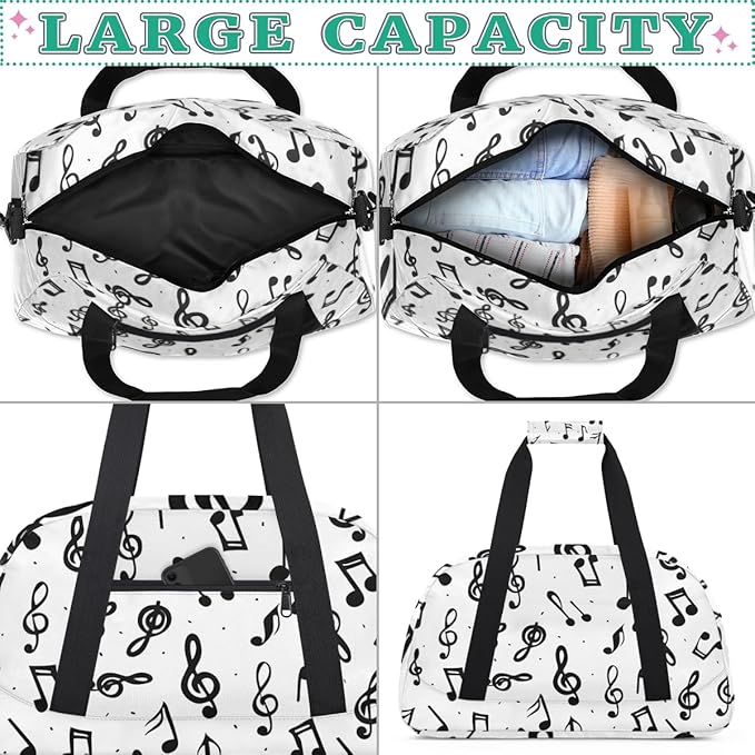 Musical Notes Gym Travel Duffle Bag for Women & Men with Front Zipper Pocket for Sports, Overnight, Weekender, Carry On,Workout & Dance Bag,18.9 * 8.7 * 10.6 in
