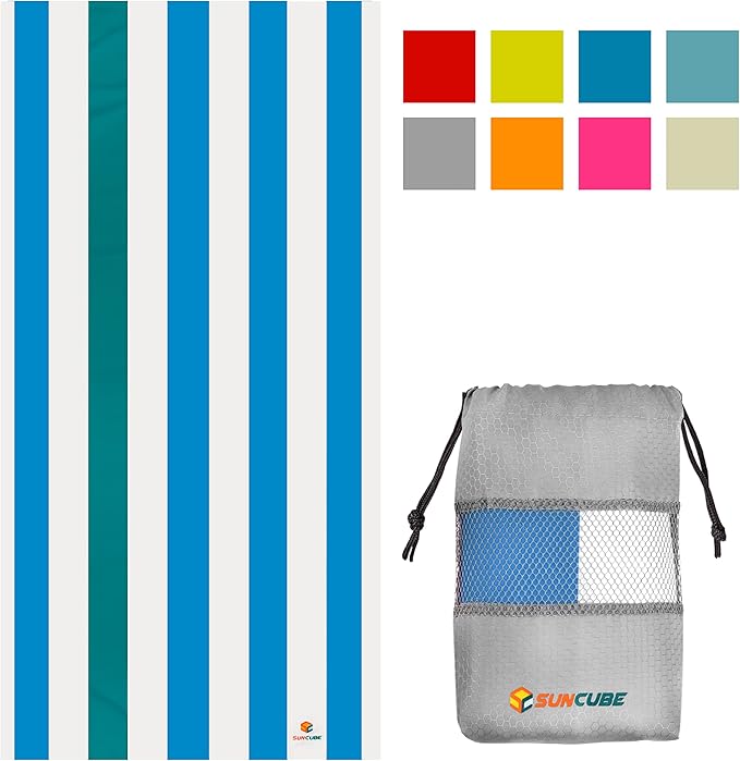 SUN CUBE Microfiber Beach Towel, Quick Dry Sand Free Beach Towel, Lightweight Compact Travel Swim Towel for Pool, Camping, Sand Resistant Packable Adult Towel- Blue 60x30 Inches
