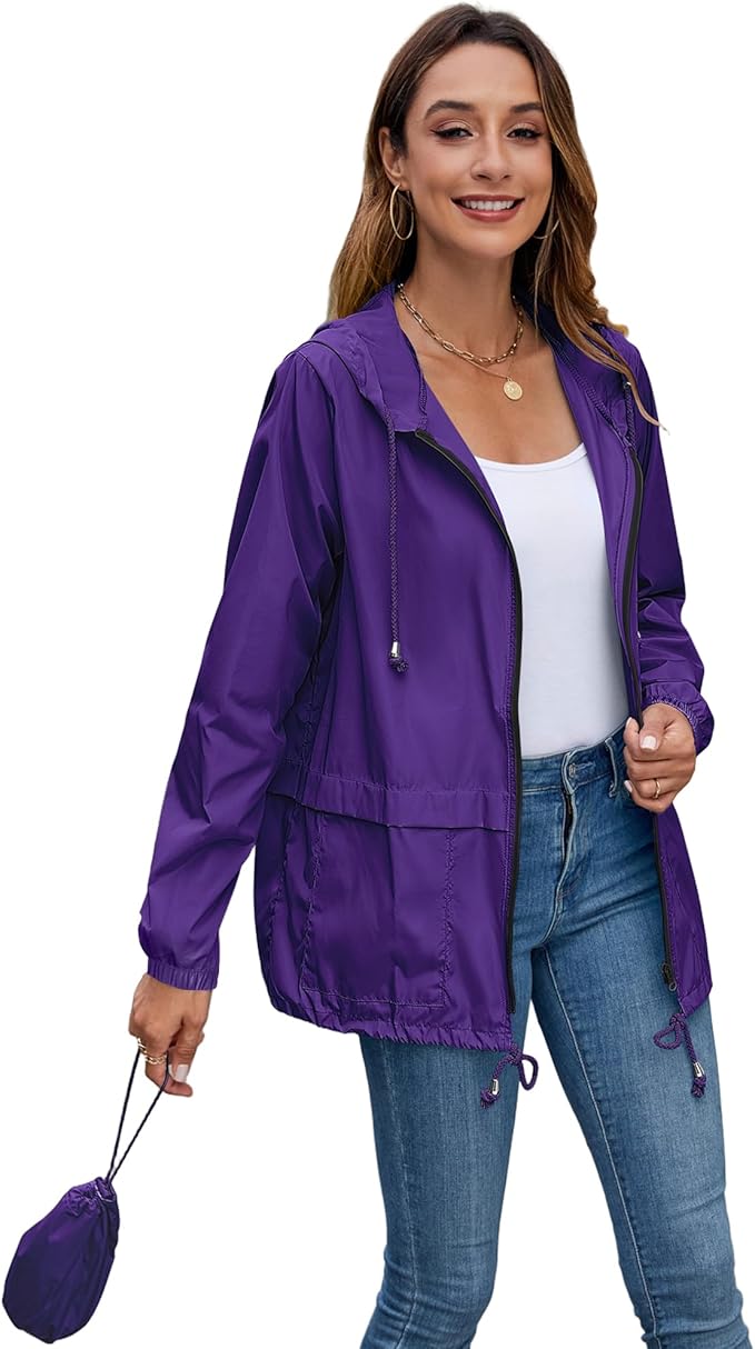 Hount Women's Lightweight Hooded Raincoat Waterproof Packable Active Outdoor Rain Jacket (S-3XL)