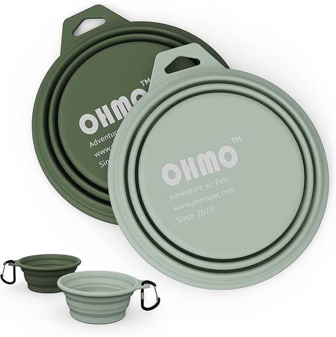 OHMO Collapsible Dog Bowl(2 Pack, Camo&Light Green 12oz/400ml) Premium Silicone Pet Water Bowls for Cats & Dogs, Portable Dog Travel Bowls Foldable for Outdoor Camping Hiking