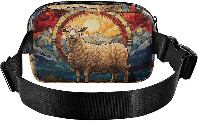 Stained Glass Printed Lamb Fanny Pack for Women Men Water Resistant Fashion Waist Packs with Adjustable Strap Belt Bag for Travel Workout Jogging Hiking 21219670