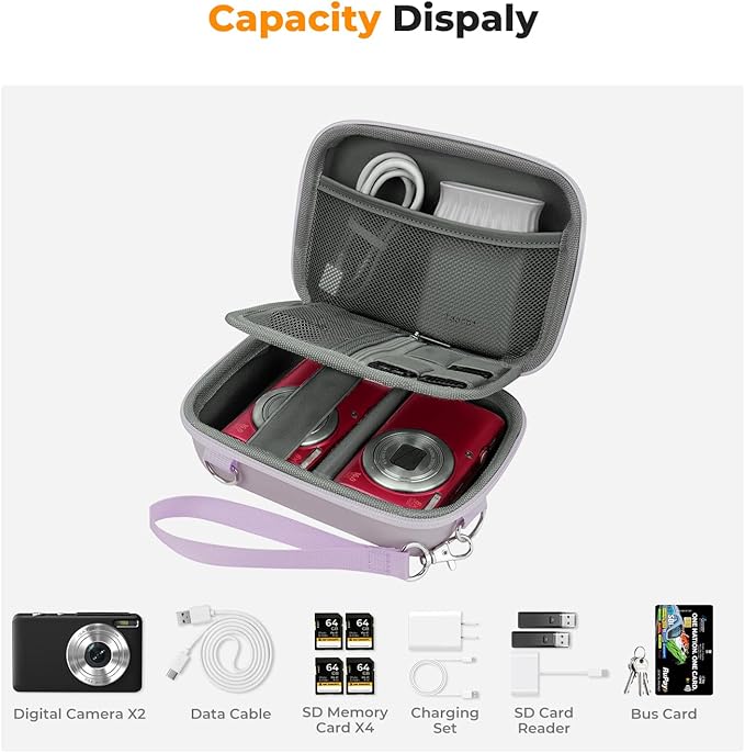 K&F CONCEPT Digital Small Camera Case, Compact Waterproof Small Camera Bag, Lightweight Camera Sling Bag for CCD/Sony DSCW800/DSCW830/Canon PowerShot - Purple