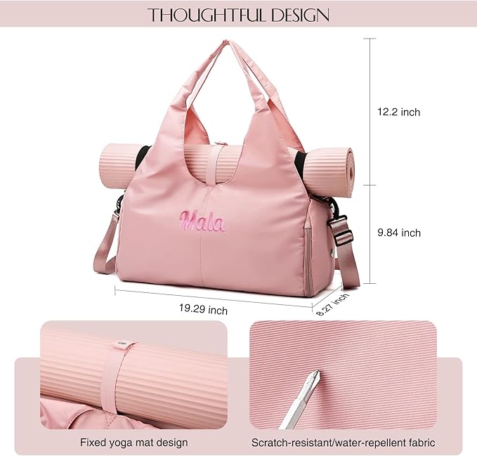Customizable Yoga Gym Bag for Women with Shoes Compartment, Wet/Dry Pockets, Adjustable Yoga Mat Holder - Lightweight Water-Resistant Tote