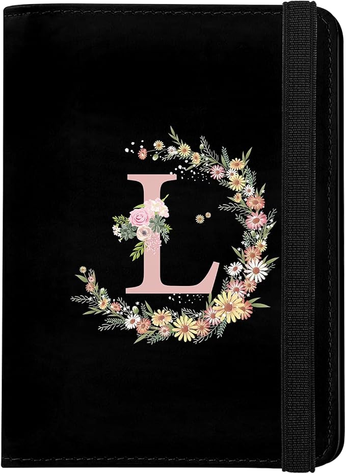 Cute Passport Holder and Holder Combo Passport Cover with RFID Blocking Women Men Compatible Wallet Credit Card Protector (Initial Monogram-L)