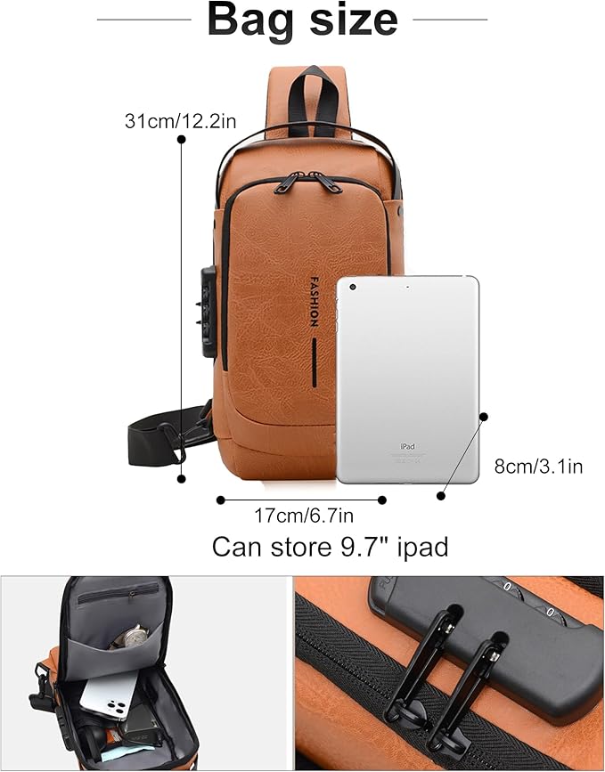 Sling Bag for Men Anti-Theft USB Crossbody Backpack Waterproof Chest Daypack | Anti-Theft, USB, Waterproof